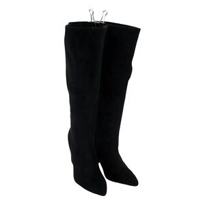 On 34th Womens Leirah Black Microsuede Pointed Toe Tall Block Heel Boots Size 7M